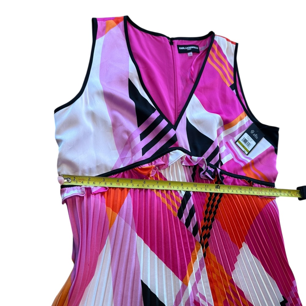 Karl Lagerfeld Paris Pleated Sleeveless Dress Pink Orange Geometric NWT 14 Bold - Picture 10 of 16